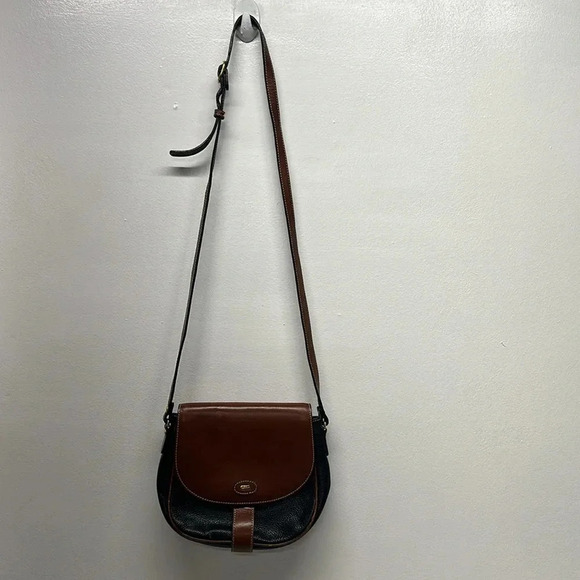 Bally Handbags - Bally Shoulder Bag Crossbody Strap Purse Pebbled Leather Brown Black Vintage